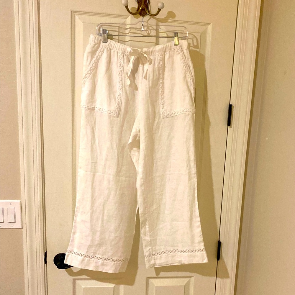 NWT Joie 100% linen, white, wide-leg cropped drawstring pants. Size M